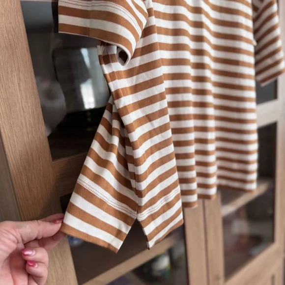 Lands' End Supima Cotton Striped Cowl Neck Top Women’s L Brown White NWT - Picture 5 of 11